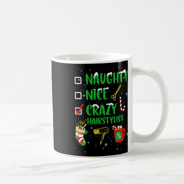 Mug Naughty Nice Crazy coiffeur Coiffeur Funny X (Droite)