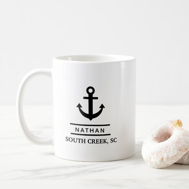Mug Nautical Black Custom Boat Name (Avec donut)
