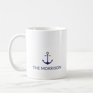 Mug Nautical Custom Boat Name Marine bleu ancre blanch