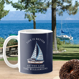 Mug Nautical Lake Life Marine Bleu et blanc Bateau