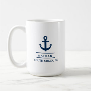 Mug Nautical Navy Blue Custom Boat Name