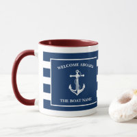 Nautical Navy Blue Welcome Aboard Nom du bateau An