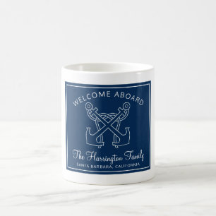 Mug Nautical Navy Blue Welcome Boat Nom de famille