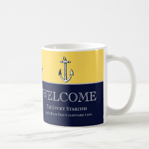 Mug Nautical Navy Mustard Yellow Ancre maison de plage