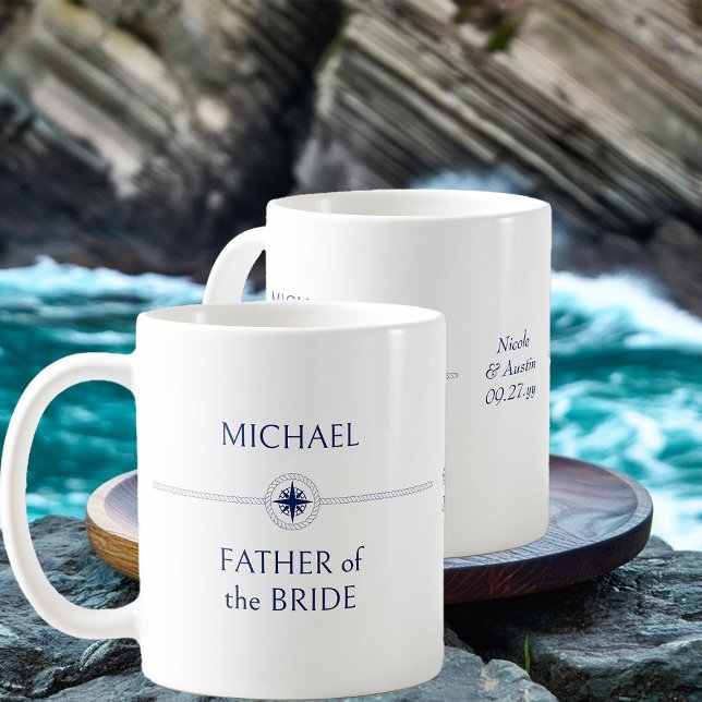 Mug Nautical Wedding Party Cadeau Père de la mariée (Nautical wedding father of the bride gift - personalize for any member of your wedding party)