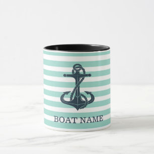 Mug Nautique, Ancre, Bandes vertes à la menthe