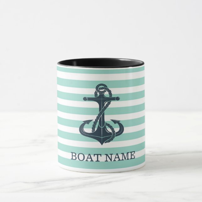 Mug Nautique,Ancre,Rayes Vert Menthe (Centre)