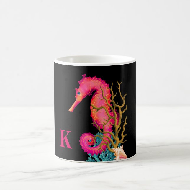 Mug Nautique Marine Seahorse rose noir chic (Centre)