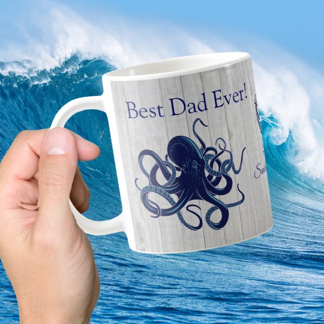 Mug Nautique poulpe calmar Marine Bleu Meilleur papa J (Créateur téléchargé)