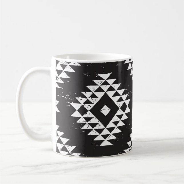 Mug Navajo Géométrique : Tribal Blanc Noir. (Gauche)