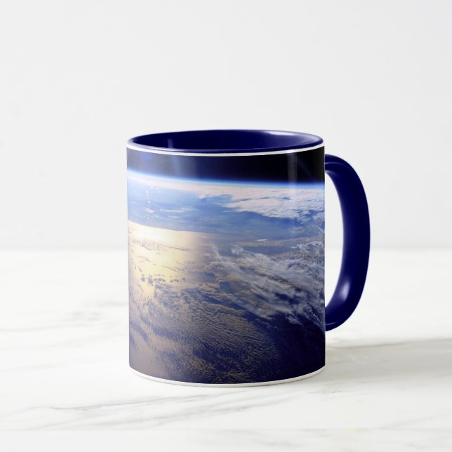 Mug Navette spatiale Robot Arm Terre Orbite Sunburst (Devant droit)