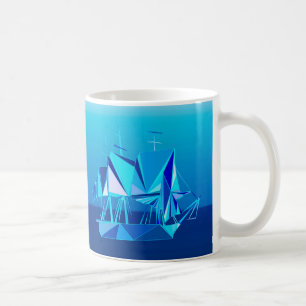 Mug Navire à Clipper géométrique moderne, Bleu Cobalt
