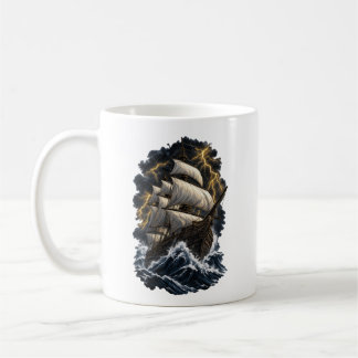 Mug Navire galion épique dans une tempête nautique vin