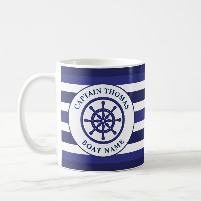 Mug Navire nautique Roue Marine Bleu Capitaine de voil (Gauche)