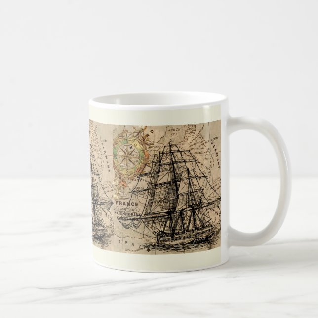 Mug Navire Vintage et carte (Droite)