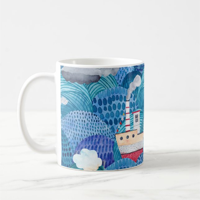 Mug Navires et phare : Aquarelle pour enfants (Gauche)