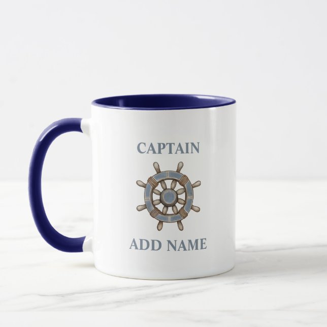 Mug Navires nautiques Helm de roue Personnalisé Nom du (Gauche)