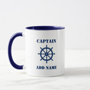 Mug Navires nautiques Helm Helm Capitaine ou nom de ba