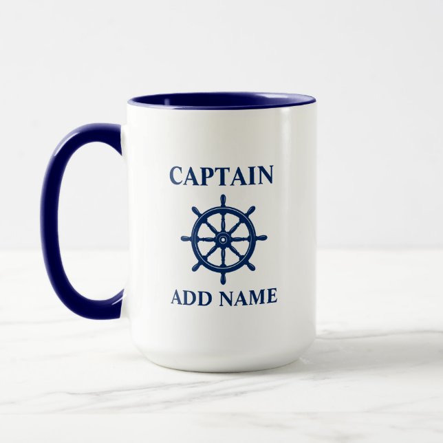 Mug Navires Roue Helm & Capitaine ou Nom du bateau Lar (Gauche)