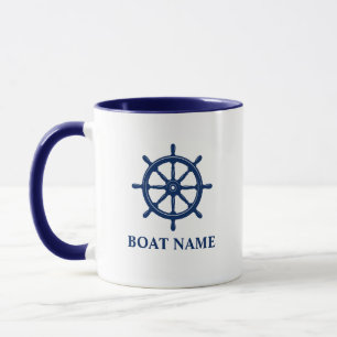 Mug Navires vintages Roue Helm et votre bateau ou nom