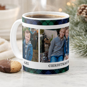 Mug Navy and Green Plaid Custom Christmas Photo