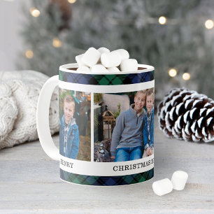 Mug Navy and Green Plaid Custom Christmas Photo