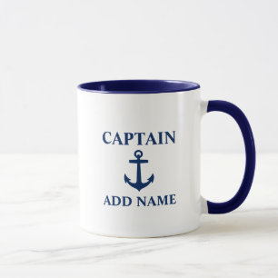 Mug Navy Blue Ancre Captain Ajouter un nom ou un nom d