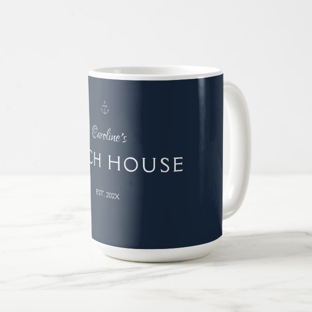 Mug Navy Blue Custom Name Simple Elegant Moderne (Devant droit)