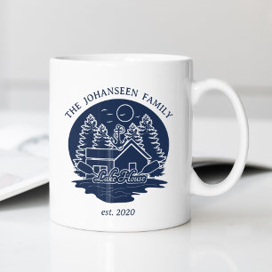 Mug Navy Blue Lake House Ancre nautique Nom de famille