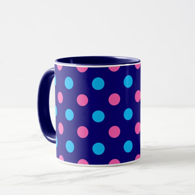 Mug Navy Blue Pink Cyan Polka Dot Pattern (Devant gauche)