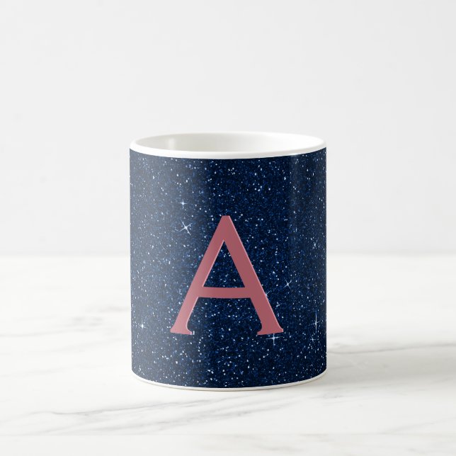 Mug Navy Blue & Rose Gold Sparkle Glitter Monogram (Centre)