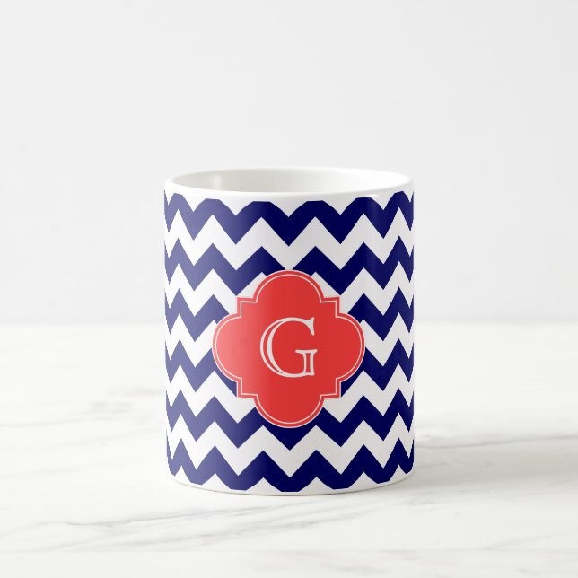 Mug Navy Wht Chevron Zigzag Corail Quatrefeuille Monog (Centre)