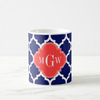 Navy Wht Marocain #5 Corail Rouge 3 Initial Monogr