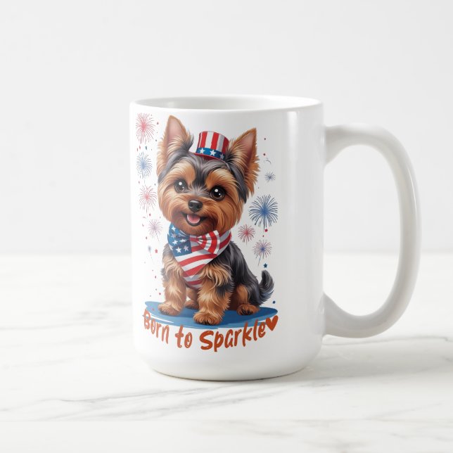 Mug Né à Sparkle - Joli Yorkie Patriotique 4 Juil (Droite)