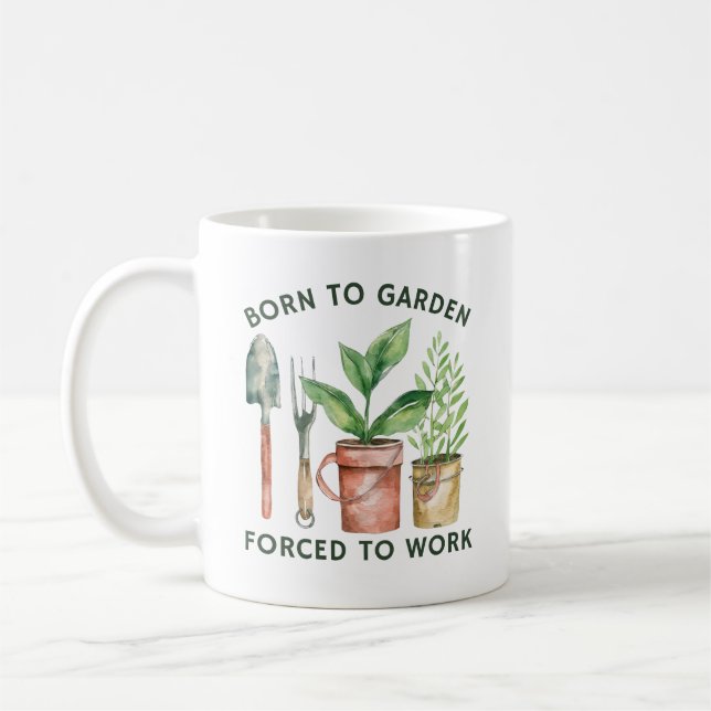 Mug Né Au Jardin Forcé À Travailler | Funny Jardinage (Gauche)