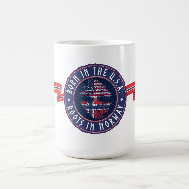Mug "Né aux États-Unis · Racines en Norvège" en bleu (Centre)
