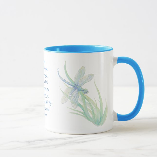 Mug Ne craignez pas, Écriture Isaïe libellule Bleu, Ve (Droite)