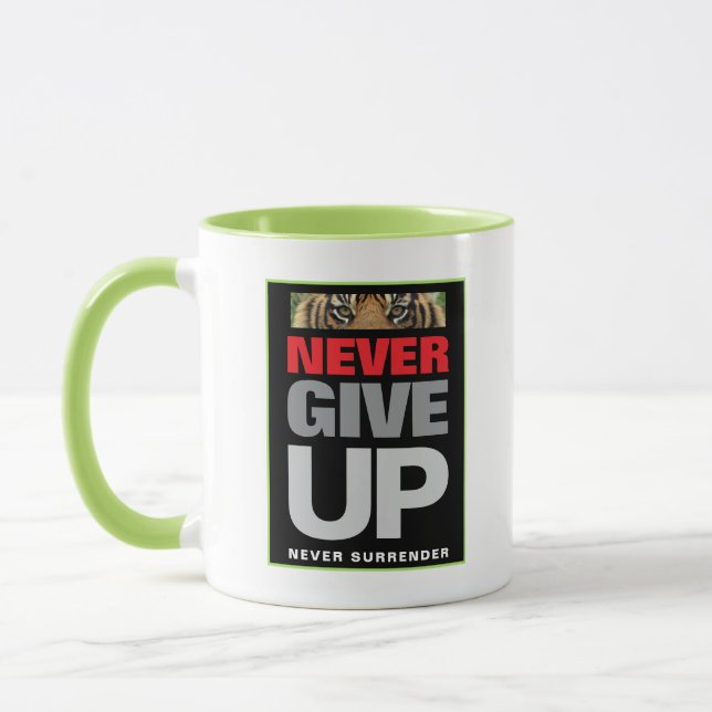 Mug Ne jamais renoncer à jamais abandonner blanc & ver (Gauche)