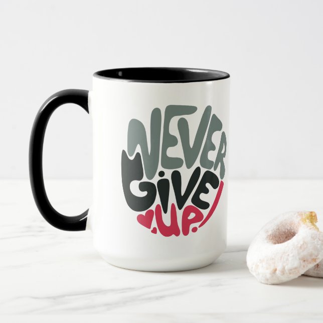 Mug Ne jamais renoncer - utiliser des mots inspirants (Avec donut)