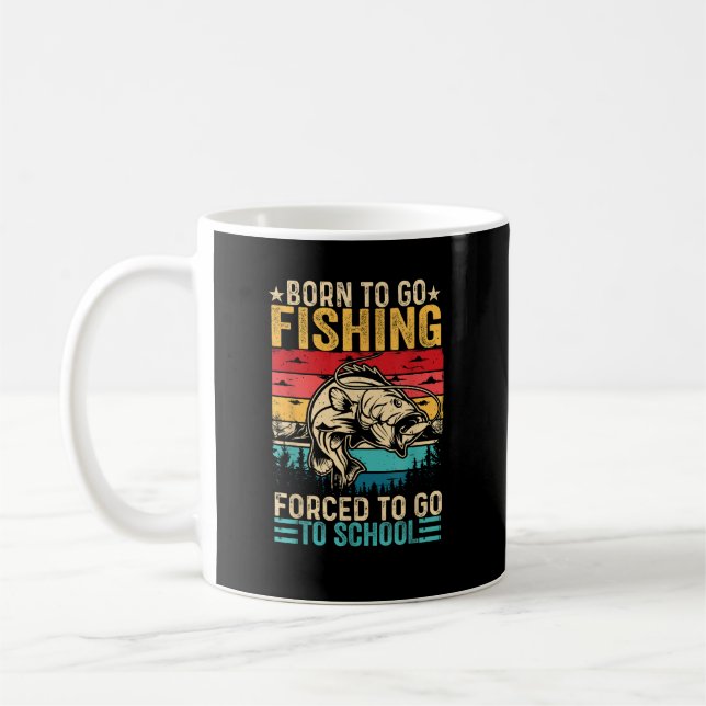 Mug Né pour aller pêcher à l'école forcée drôle (Gauche)