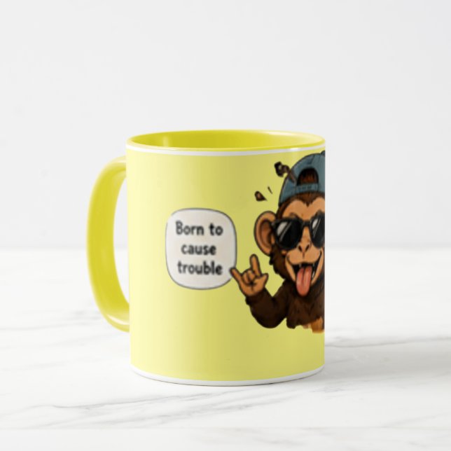 Mug Né pour causer des problèmes | Café sarcastique dr (Devant gauche)