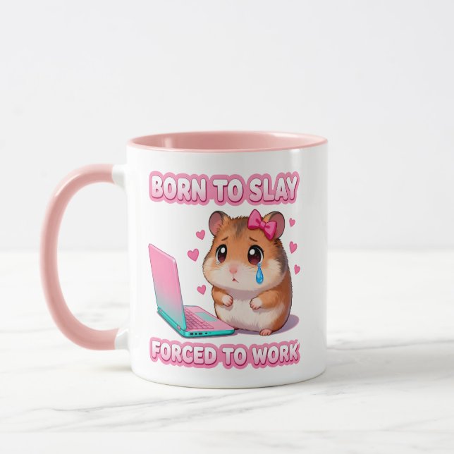 Mug Né pour déchirer, forcé à travailler Drôle Triste  (Gauche)