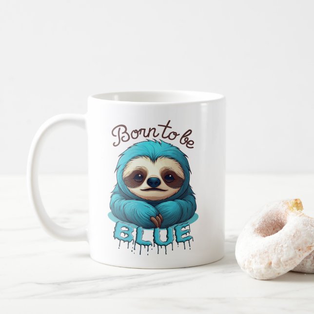 Mug Né pour être bleu, mignon paresse (Avec donut)