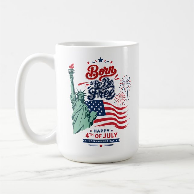 Mug Né pour être libre - Indépendance du 4 juillet (Gauche)