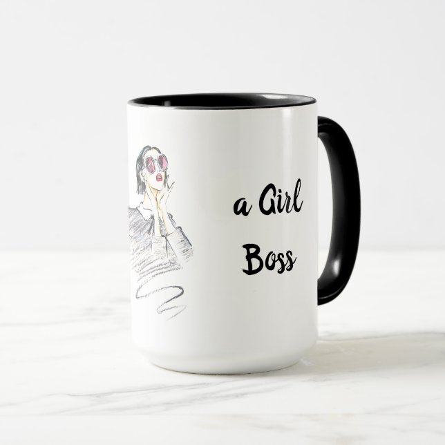 Mug Né pour être une fille Boss Ringer 15oz (Devant droit)