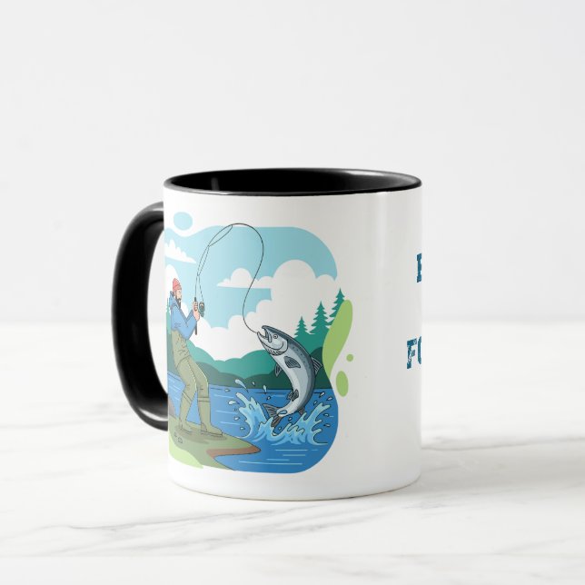 Mug Né pour pêcher, forcé de travailler, pêche drôle  (Devant gauche)