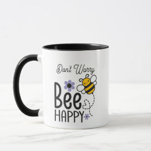 Mug Ne vous inquiétez pas Bee Happy fleurs violettes