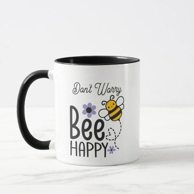 Mug Ne vous inquiétez pas Bee Happy fleurs violettes (Gauche)