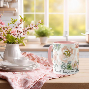 Mug Ne vous quitter jamais Flore aquarelle rose chréti