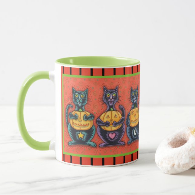 MUG NE VOYEZ AUCUN MAL CHATS NOIRS, HALLOWEEN COMBO MU (Avec donut)